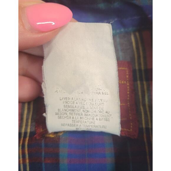 Rustler Western Pearl Snap Shirt M Blue Plaid VTG X-Long Tails • EUC - Picture 5 of 6